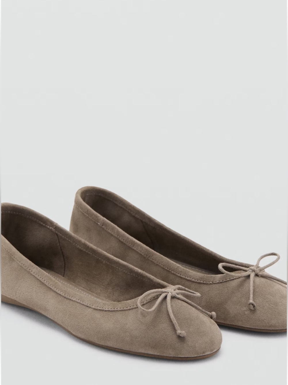 MANGO Taupe Suede Ballet Flats with Bow